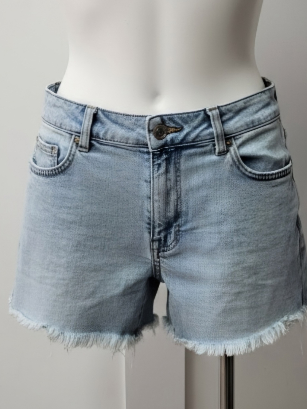 H&M Light Blue Distressed Hem Denim Shorts